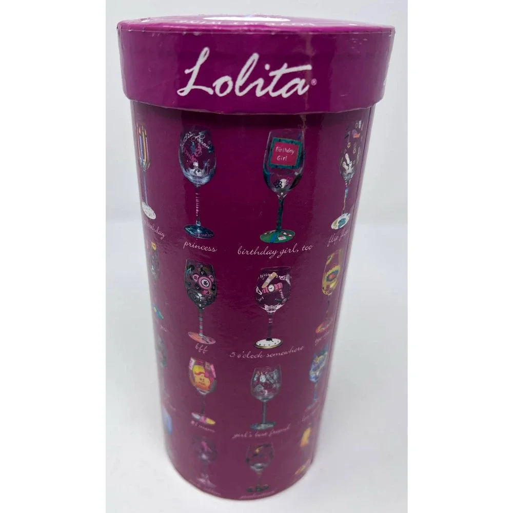 Lolita The Wine Collection Happy Birthday‎ Hand Painted Wine Glass with Recipe
